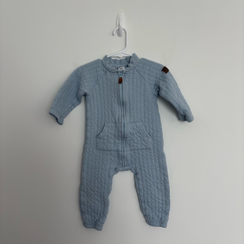 Carters Baby Boys Zip Up Double Knit Jumpsuit 18 Months Blue Quilted One Piece
